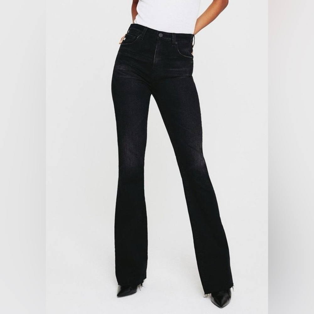 AG Jeans Alexxis High Rise Bootcut Jeans Black Raw Hem Vintage Western Boho 28